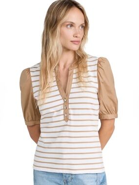 Veronica Beard Kellie Top 100% Cotton— NWT | Size S | Off White/Khaki